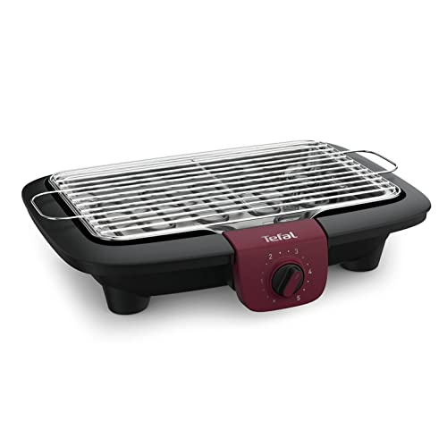 Tefal BG90E5 Easygrill Adjust Elektro- Tischgrill | 2300 Watt | 720 cm² Grillfläche | Einfache Reinigung | Schwarz/Burgunderrot von Tefal