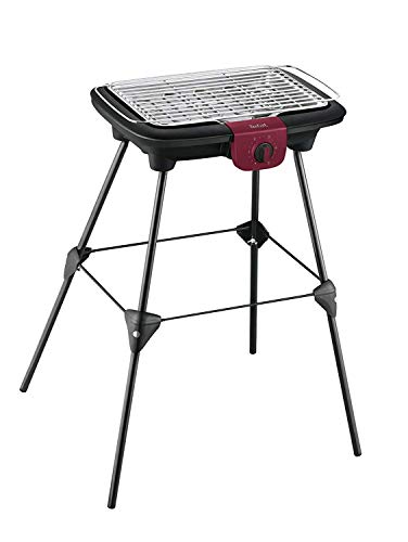 Tefal Easygrill Elektrischer Standgrill | BG90F5 | Mit Standfüßen Für Draußen | Auch Als Tischgrill Drinnen verwendbar | 2300 W | 870cm² Grillfläche | Leichte Reinigung | schwarz/Burgunderrot von Tefal