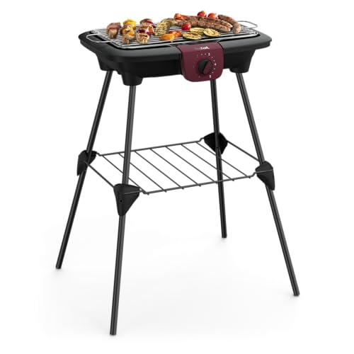 Tefal Easygrill Elektrischer Standgrill | BG90F5 | Mit Standfüßen Für Draußen | Auch Als Tischgrill Drinnen verwendbar | 2300 W | 870cm² Grillfläche | Leichte Reinigung | schwarz/Burgunderrot von Tefal