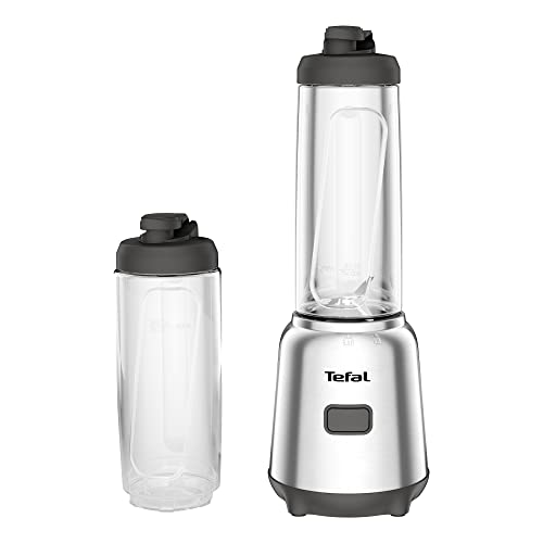 Tefal BL15FD Mix und Move Mini-Standmixer, 300 Watt, 2 Flaschen To-Go in Premium Tritan, kompaktes Design, einfach zu reinigen, abnehmbare Klingen, Einknopfbedienung, Silber/Grau von Tefal