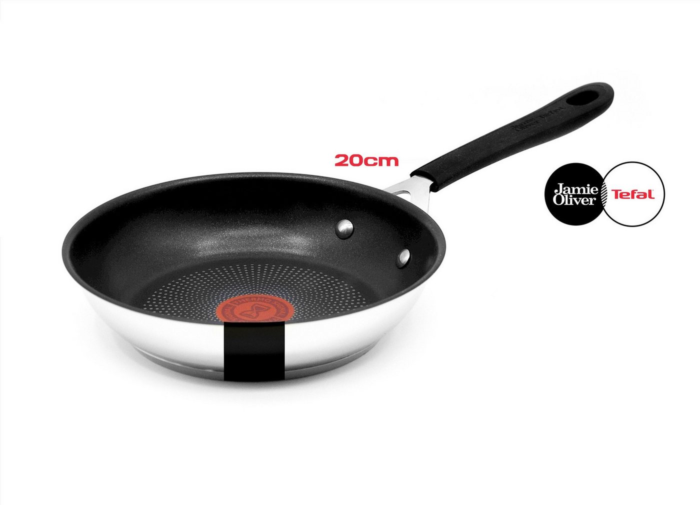 Tefal Bratpfanne Jamie Oliver E30 Pfanne 20cm, Bratpfanne alle Herdarten auch Induktion, Edelstahl 18/10 (Pfannen Inkl. 1 Wender & Filzschoner, 3-tlg., Pfanne induktion, Pfannen für induktionsherd, Bratpfanne Edelstahl), Ohne Fett / Öl braten, Hitzebeständig, Hochrand, Rostfrei von Tefal