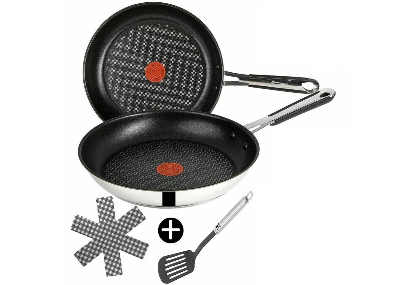 Tefal Bratpfanne Jamie Oliver E76 Pfanne 20cm, Bratpfanne alle Herdarten auch Induktion, Edelstahl 18/10 (Pfanne, Bratpfannen Set, Pfannenset, Wok, Wokpfanne, Schmorpfanne, Pfannen Inkl. 1 Wender & Filzschoner), Ohne Fett / Öl braten, Antihaftbeschichtet, genieteter Griff von Tefal