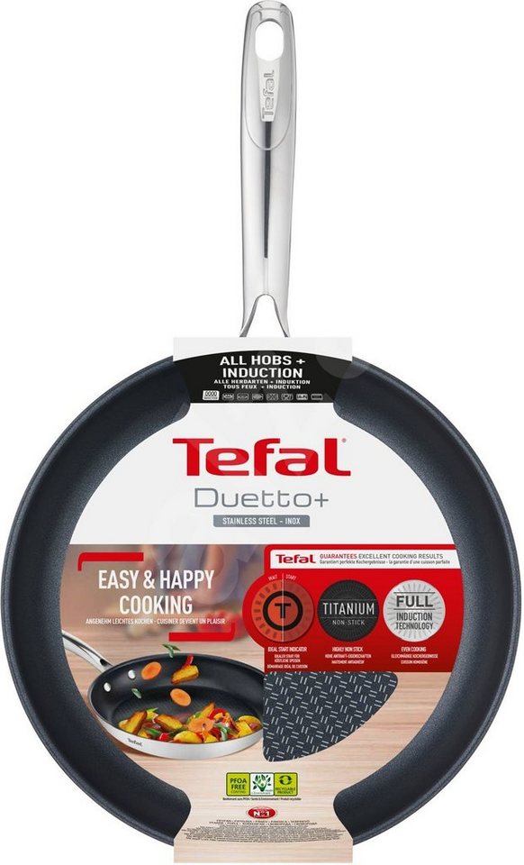 Tefal Bratpfanne Tefal Bratpfanne »Tefal Duetto Pfanne Ø24cm & Ø28cm aus Edelstahl für alle Herdarten mit antihaftende Oberfläche, Edelstahl (1-tlg., 1x Bratpfanne nach Wahl), Induktion, spülmaschinengeeignet, Backofengeeignet, Temperaturindikator von Tefal