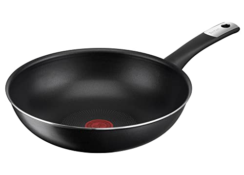 Tefal C38819 Hard Titanium Essential Wokpfanne 28 cm, Antihaftversiegelung mit Titanpartikeln, Thermo-Signal Temperaturanzeiger, spülmaschinengeeignet, Made in France, Schwarz von Tefal