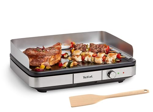 Tefal Maxi Plancha Elektro-Tischgrill CB690D | Extra groß | Antihaft Teppanyaki Platte | Leichte Reinigung | Innen und außen nutzbar | Inkl. abnehmbarem Windschutz + Spatel | 2300W, Schwarz/Silber von Tefal