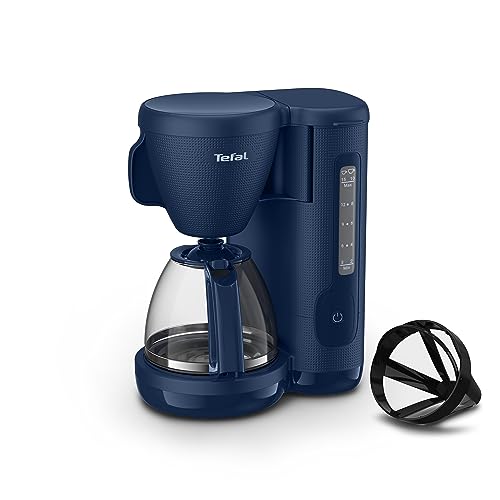 Tefal Morning Filterkaffeemaschine, Glaskanne, 1,25 Liter Wassertank, Warmhaltefunktion, Dauerfilter, Wasserstandsanzeige, Blau, CM2M1410 von Tefal