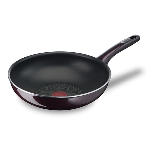 Tefal D52219 Resist Intense Wokpfanne 28 cm | Antihaftversiegelung | Flame Protect | widerstandsfähig | Thermo-Signal | ideale Form | einfache Reinigung | sicher | Bordeauxrot von Tefal
