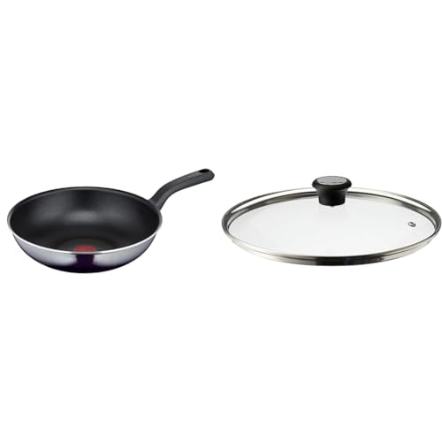 Tefal D52619 Resist Wokpfanne| sichere Titanium Antihaftversiegelung & Glasdeckel 28 cm, Edelstahlfassung, Spülmaschinenfest, Dampfventil, Thermokunststoffgriff, 28097712 von Tefal