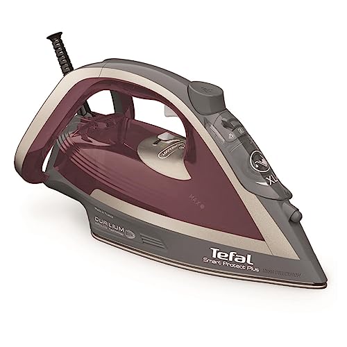 Tefal Dampfbügeleisen Smart Protect Plus, 2800W, kontinuierliche Dampfabgabe von bis zu 40 g/Min., automatische Abschaltung, Vertikaldampf, Durilium Airglide Bügelsohle, weinrot/grau, FV6870 von Tefal