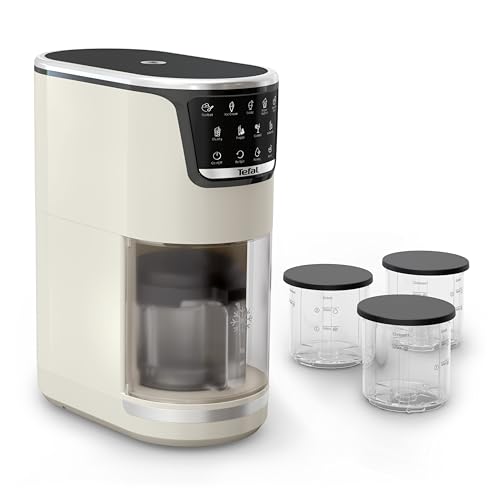 Tefal Dolci Eismaschine, 10 Programme, automatisches Reinigungsprogramm, 1,4 Liter Eis, 1-Step-Perfector Technologie, digitales Rezeptbuch, inkl. 3x Tritanschüssel, Rise, IG602AE0 von Tefal
