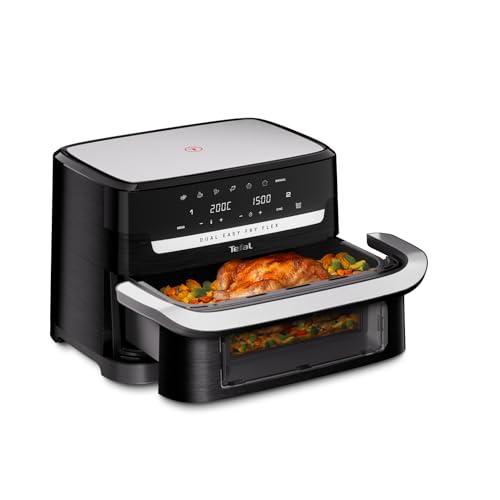 Tefal Dual Easy Fry Flex Heißluftfritteuse, FlexCook Trennwand, 9 L Gesamt-Fassungsvermögen, 7 verschiedene Modi, 2 unabhängige Garzonen, schwarz, EY9228E0 von Tefal