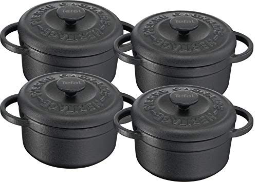 Tefal Pierre Gagaire Heritage Set 4 Mini-Kasserollen aus Stahlguss, rund, 10 cm / 0,3 l, Induktion, E223S404, Schwarz von Tefal