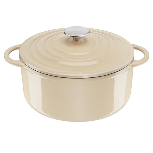 Tefal E25904 LOV Kochtopf 25 cm | wiedergewonnenes Gusseisen | optimale Wärmespeicherung | für alle Herdarten | induktionsgeeignet | backofengeeignet bis 250°C | spülmaschinenfest | Beige von Tefal