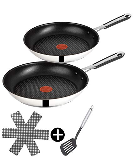 Tefal E30 Jamie Oliver Pfannenset Induktion 4 tlg -SET9- Edelstahl Pfanne 28 cm groß + Pfanne 24 cm, Bratpfannen hoch, Antihaft-beschichtet, hohe Gleitfähigkeit + Kratzfest von Tefal