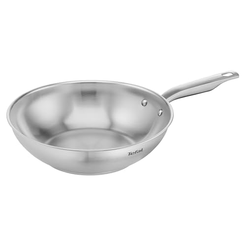 Tefal E49219 Virtuoso Wokpfanne 28 cm | hochwertiger Premium-Edelstahl | unversiegelt | gebürstetes Finish | induktionsgeeignet | Backofengeeignet bis zu 250°C | Edelstahl von Tefal