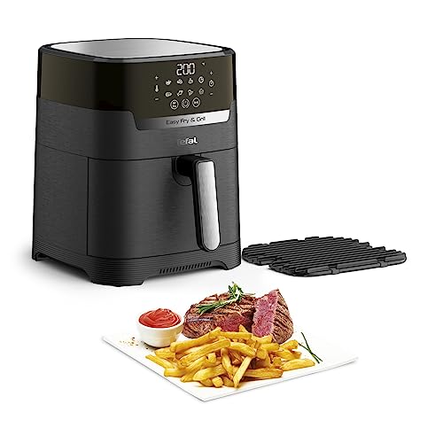 Tefal Easy Fry & Grill Heißluftfritteuse, 2-in-1 Technologie (Air Fryer und Grill), Digitales Display, 4,2 Liter für 6 Portionen, 8 Kochprogramme, energiesparend, ohne Öl, schwarz, XL, EY5058 von Tefal