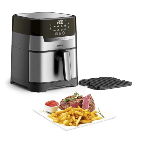 Tefal Easy Fry & Grill Heißluftfritteuse, 2-in-1 Technologie Air Fryer und Grill, Digitales Display, 4,6 Liter für 6 Portionen, 8 Kochprogramme, energiesparend, ohne Öl, Edelstahl, XL Volumen, EY505D von Tefal