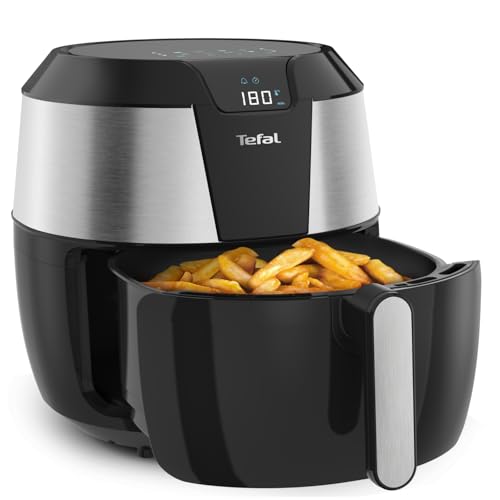 Tefal Heißluftfritteuse Easy Fry XXL, Air Fryer, 1850 Watt, 5,6 L für 8 Portionen, 8 automatische Programme, Digitales Display, energiesparend, gesunde Fritteuse ohne Öl, Edelstahl, EY701D von Tefal