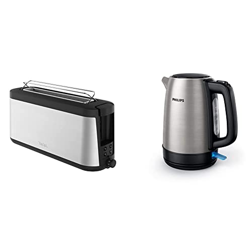 Tefal Element Langschlitz-Toaster TL4308 | 7 Bräunungsstufen | 1000 Watt Schwarz/Edelstahl & Philips Domestic Appliances HD9350/90 Wasserkocher, Edelstahl, 1.7 liters, schwarz von Tefal