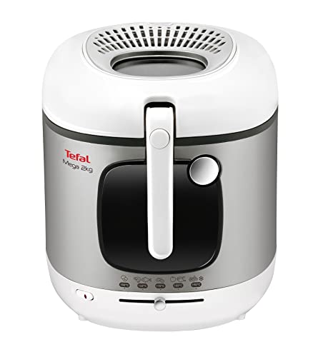 Tefal FR4800 Mega 2 kg Elektrische Fritteuse | 3,3 L Öl-Kapazität | Anti-Geruchs-Filter | spülmaschinenfeste Teile | Sichtfenster | einstellbares Thermostat | Weiß/Edelstahl von Tefal