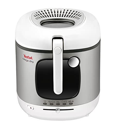 Tefal Mega 2 kg Elektrische Fritteuse, 3,3 L Öl-Kapazität, Anti-Geruchs-Filter, spülmaschinenfeste Teile, Sichtfenster, einstellbares Thermostat, weiß, Edelstahl, FR4800 von Tefal