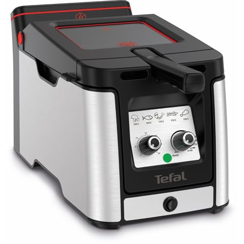 Tefal FR600D Clear Duo Fritteuse, frittieren mit weniger Rauch und Gerüchen, Kapazität 1,2 Kg, Thermostat, Timer, großes Sichtfenster ohne zu Beschlagen, Spülmaschinenfest, Edelstahl/Schwarz von Tefal