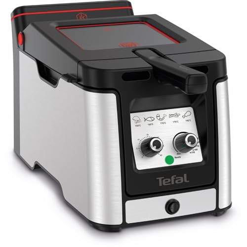 Tefal Clear Duo Fritteuse, frittieren mit weniger Rauch/Gerüchen, Kapazität 1,2 Kg, Thermostat, Timer, großes Sichtfenster ohne Beschlagen, spülmaschinenfest, schwarz, Edelstahl, Friteuse FR600D von Tefal