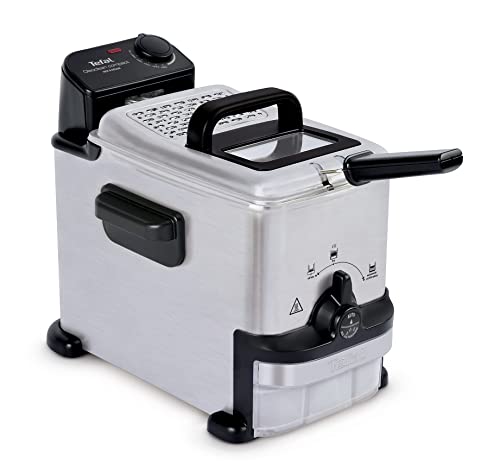 Tefal Oleoclean Compact Elektrische Fritteuse, 2 L Öl-Kapazität, Fritteuse mit Ölfiltration, spülmaschinenfeste Teile, Sichtfenster, einstellbare Temperatur, schwarz, Edelstahl, FR7016 von Tefal