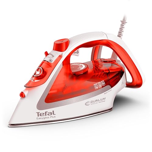 Tefal FV5738 Easygliss Plus Dampfbügeleisen | 2800 W | 45 g/Min. automatische Dampfmengenregulierung | 230 g/Min. Dampfstoß | 3 Dampfzonen | Vertikaldampf | Orangerot/Weiß/Silber von Tefal