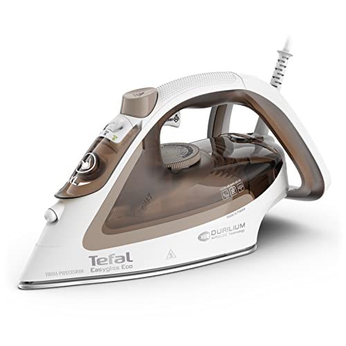 Tefal Easygliss Eco Dampfbügeleisen, 2800 Watt, 240 g/Min. Dampfstoß, 50 g/Min. automatischer Dampf, Vertikaldampf, Durilium AirGlide Bügelsohle, 88% recycelbar, Eco-Modus, mocha/weiß, FV5780 von Tefal