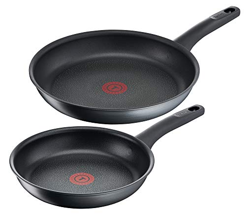 Tefal G12490 Titanium Fusion Pfannen-Set 24 cm und 28 cm (Titanium Excellence Antihaft-Versiegelung, Thermo-Spot, Hard Fusion Außenschicht, für alle Herdarten inkl. Induktion geeignet) Schwarz von Tefal