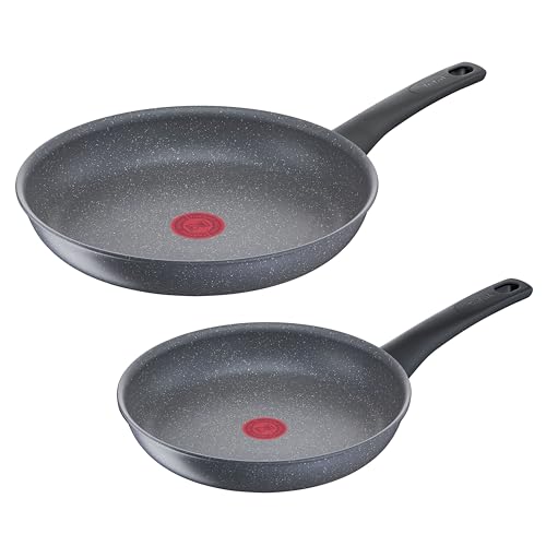 Tefal G15090 Healthy Chef 2-teiliges Pfannen-Set | 24 + 28 cm | Mineralia+ Antihaftversiegelung | Thermo-Signal Temperaturindikator | Made in France | induktionsgeeignet | spülmaschinenfest | Grau von Tefal