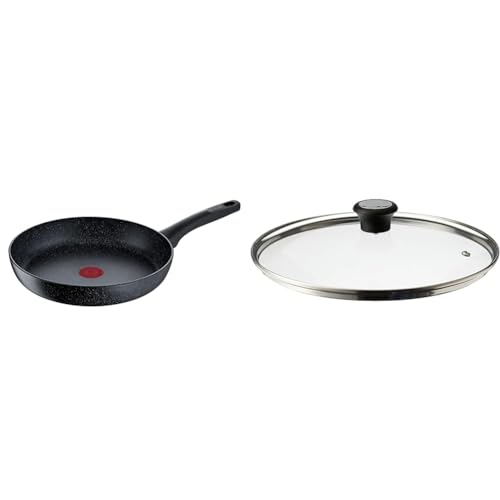 Tefal G28106 Black Stone Bratpfanne 28 cm | Mineralia+ Antihaftversiegelung & Glasdeckel 28 cm, Edelstahlfassung, Spülmaschinenfest, Dampfventil, Thermokunststoffgriff, 28097712 von Tefal