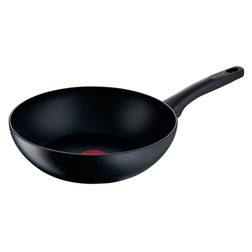 Tefal Black Stone Wokpfanne Induktion 28 cm, Mineralia+ Antihaftversiegelung, Thermo-Signal bei idealer Brattemperatur, gesund Kochen, für alle Herdarten geeignet, Stone-Effekt, schwarz, G28119 von Tefal