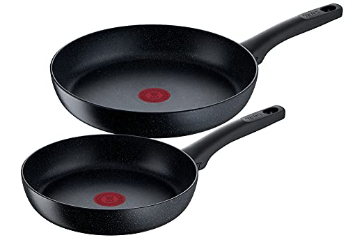 Tefal Black Stone 2-teiliges Pfannenset, 24 und 28 cm, Antihaftbeschichtung, Thermo-Signal bei idealer Brattemperatur, induktionsgeeignet, schwarz, G28191 von Tefal