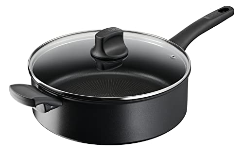 Tefal G28837 Hard Titanium On Schmorpfanne mit Deckel 28 cm | Aluminium | unbedenkliche Antihaftversiegelung | Thermo-Signal Temperaturanzeiger | für alle Herdarten | induktionsgeeignet | Schwarz von Tefal