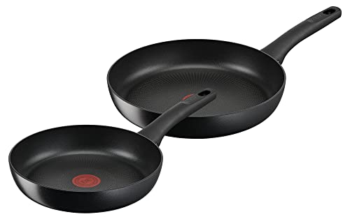 Tefal G28890 Hard Titanium On Pfannen-Set 24+28 cm | Aluminium |unbedenkliche Antihaftversiegelung |Thermo-Signal Temperaturanzeiger |für alle Herdarten geeignet | induktionsgeeignet |Schwarz, 2 Stück von Tefal