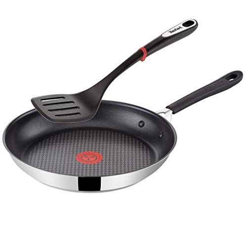 Tefal G43504 Jamie Oliver Induktion Pfanne 24cm + Tefal Pfannenwender, Edelstahl Pfannen mit Antihaftbeschichtung, Induktionsherd geeignet, Antihaft Bratpfanne, Genieteter ergonomischer Edelstahlgriff von Tefal