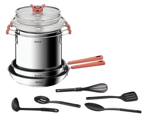 Tefal G721SD Opti'Space 13-teiliges Topf-, Pfannen- und Küchenhelferset | Premium Edelstahl 18/10 | Induktion | stapelbares Set | Messskala | Antihaftversiegelung | rutschfeste Griffe | Silber von Tefal