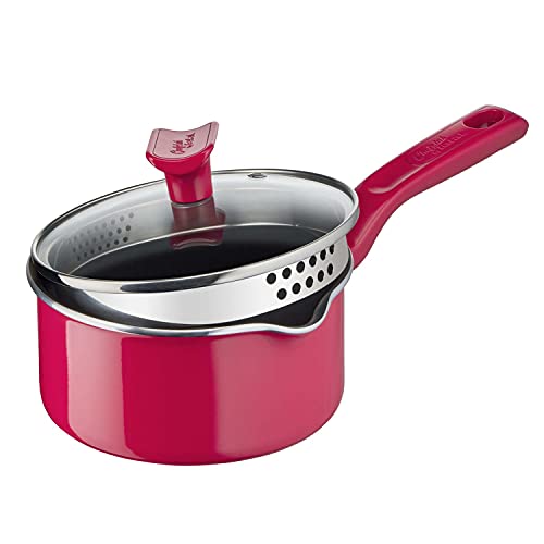 Tefal G80622 Chefclub Stielkasserolle 16 cm + Glasdeckel | Titanium Antihaftversiegelung | Thermo-Signal Temperaturanzeiger | unbedenkliches Kochen | einfache Reinigung | induktionsgeeignet | rot von Tefal