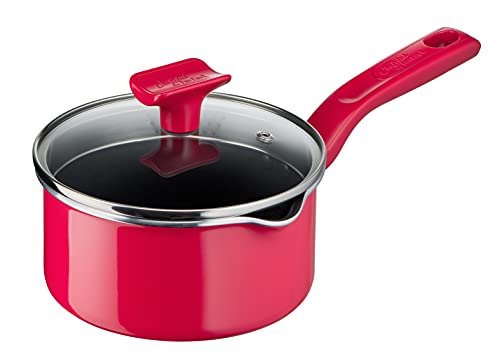 Tefal G80622 Chefclub Stielkasserolle 16 cm + Glasdeckel | Titanium Antihaftversiegelung | Thermo-Signal Temperaturanzeiger | unbedenkliches Kochen | einfache Reinigung | induktionsgeeignet | rot von Tefal