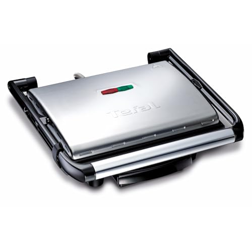Tefal Kontaktgrill Inicio GC241D, Elektrogrill/Sandwichtoaster, Fettarmes Grillen, Panini, Toasts, Steak, Gemüse, Antihaftbeschichtete Grillplatten, 2000W, 36.3x10.8x33.2cm, Edelstahl/Schwarz von Tefal