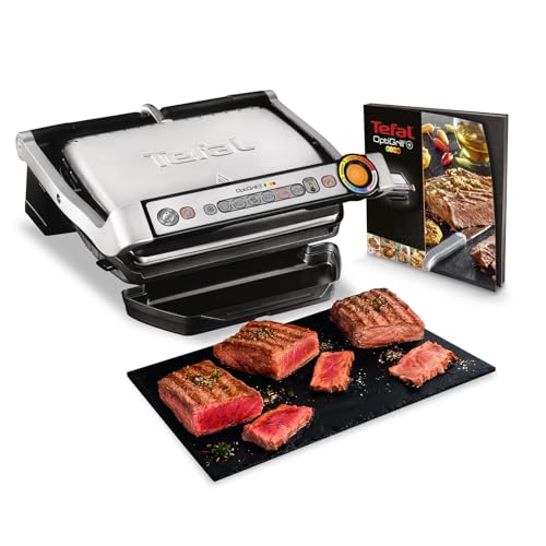 Tefal OptiGrill+ Kontaktgrill, 6 Programme, Garstufenanzeige, Abnehmbare Platten, Manueller Modus, Elektrogrill, Edelstahl, GC712D12 von Tefal