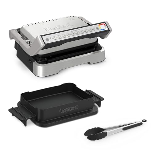 Tefal OptiGrill 4in1 Kontaktgrill mit Backschale, Aufklappbar, Tischgrill, 9 Programme, Garstufenanzeige, Elektrogrill, Backofen, GC776D10 von Tefal