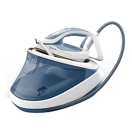 Tefal GV9710 Pro Express Ultimate Dampfbügelstation, 7,6 Bar Dampfdruck, konstante Dampfabgabe: 155 g/Min., Dampfstoß: 580 g/Min., ohne Einstellungen, vertikale Dampffunktion, Weiß/Blau von Tefal