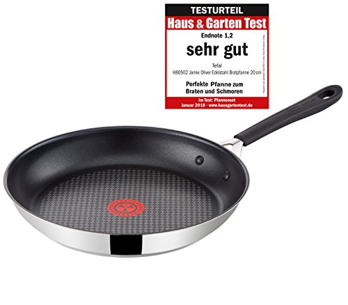 Tefal H80502 Jamie Oliver Edelstahl Bratpfanne 20 cm, Induktion Pfanne mit Antihaftbeschichtung, Bratpfanne auch für Induktionsherd, Antihaftpfanne, Nachfolger, inkl. Pfannenwender + Pfannenschoner von Tefal