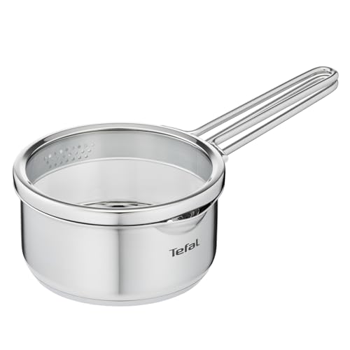 Tefal H85222 Nordica Stielkasserolle 16 cm mit Deckel | Doppelgriffe | Edelstahl-Topf | alle Herdarten | induktionsgeeignet | robuster Boden | Edelstahl von Tefal