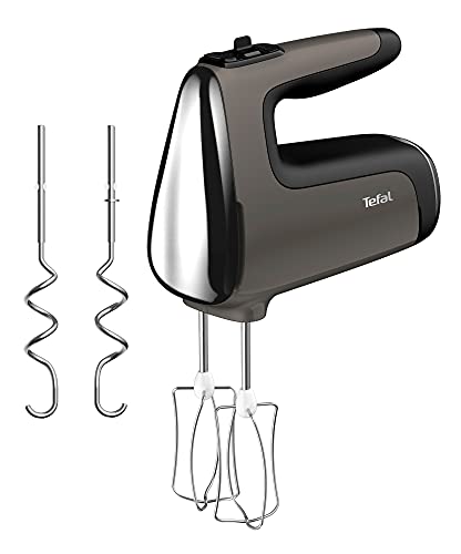 Tefal HT650E Power Mix Silence Handmixer | 600 Watt | variabler Geschwindigkeitsregler | Turbo- und Auswurf-Funktion | extrem leiser Motor | inkl. 2 Rührbesen und 2 Knethaken | Grau von Tefal