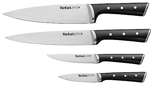 Tefal Ice Force Set mit 4 Messern | Kochmesser 20 cm | Fleischmesser 20 cm | Universalmesser 11 cm | Schälmesser 9 cm | Schneidleistung und Schärfe | Edelstahl/Schwarz von Tefal