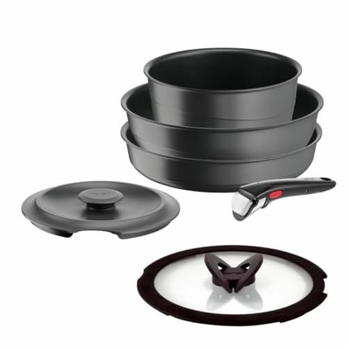 Tefal Ingenio 6-teiliges Set Pfanne, Wok + Glasdeckel 26 cm, Schmortopf + Deckel aus Aluminiumguss 20 cm, abnehmbarer Griff Ingenio, Induktion, Aluguss, Inspiration L867S604 von Tefal